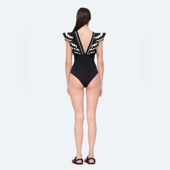 Sea New York Black Ric Rac Ruffles Ryleigh One Piece Swimsuit Small - Picture 9 of 10